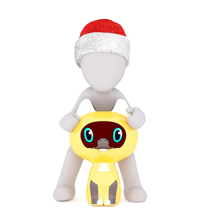 biały samiec, Model 3D, całe ciało, 3d santa hat, Boże Narodzenie, czapka Mikołaja, 3d, biały, odosobniony, zabawki, dzieci
