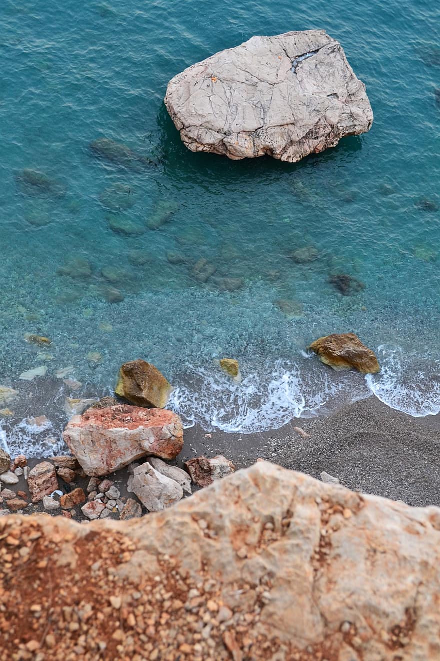 rochas, mar, natureza, Rocha, objeto, litoral, verão, agua, azul, panorama, pedra