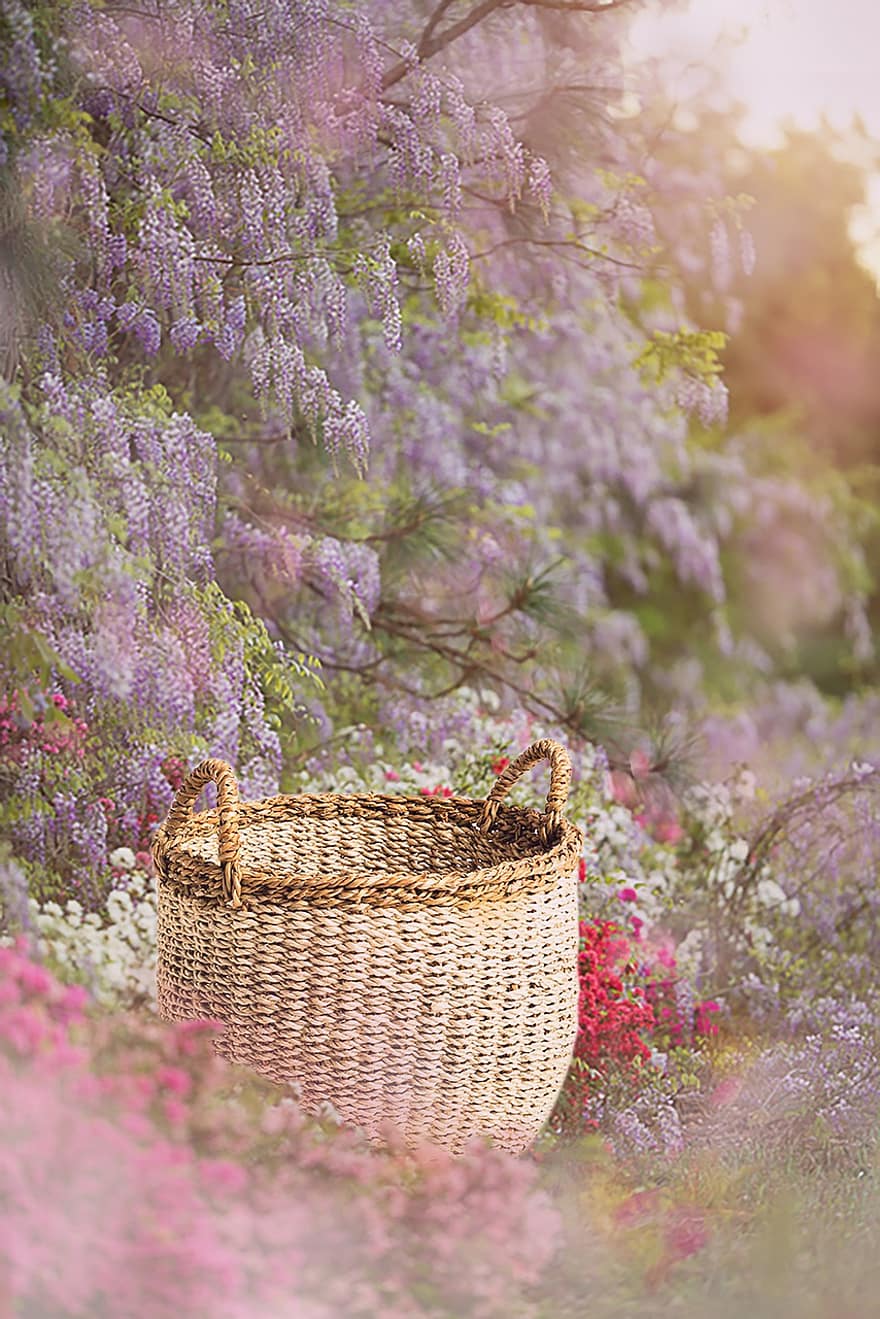 cesta, las flores, fondo, belleza, floración, flor, plantas, lilas, jardín de flores
