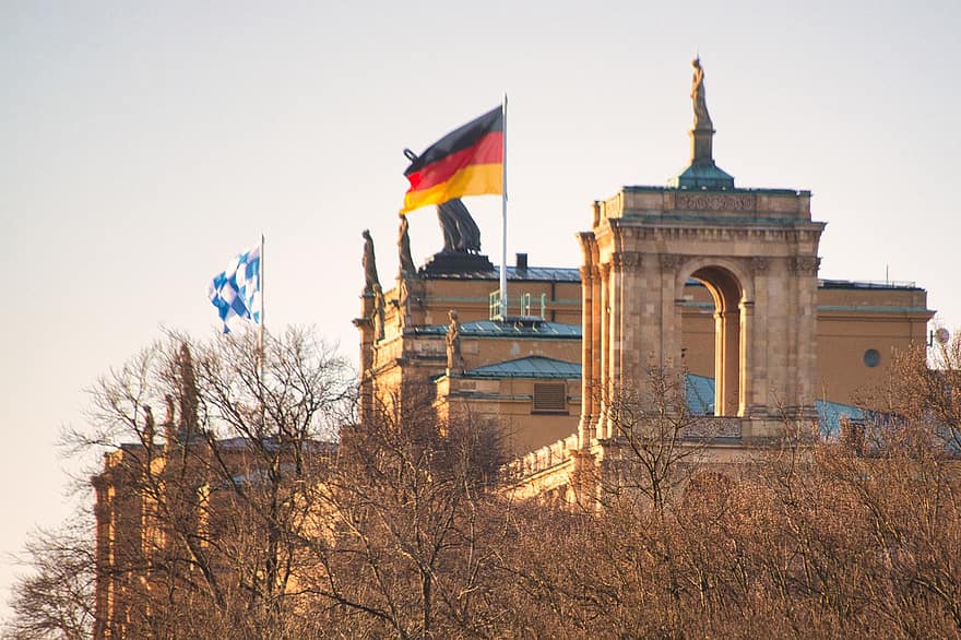 maximilianeum, bandeira, construção, Munique, Parlamento do Estado da Baviera, bavaria, Alemanha, ponto de referência, histórico, bandeira alemã, arquitetura