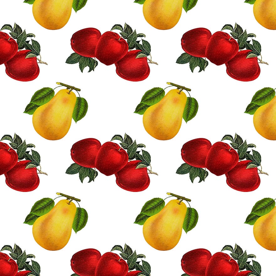 Pattern, Fruit, Vintage, Apple, Pear