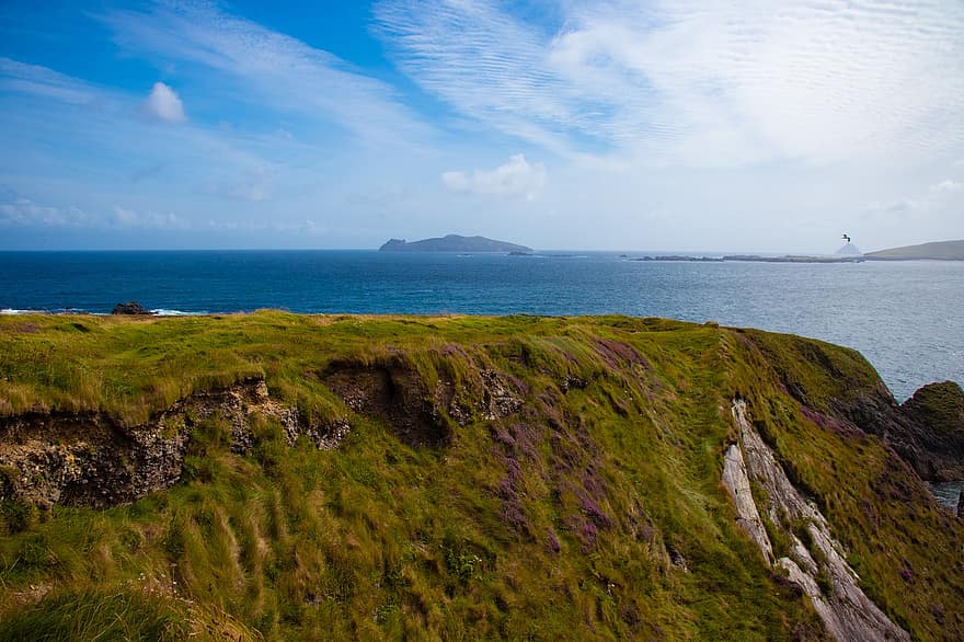 hav, ö, kustlinje, Blasket Island, kerry, irland, landskap