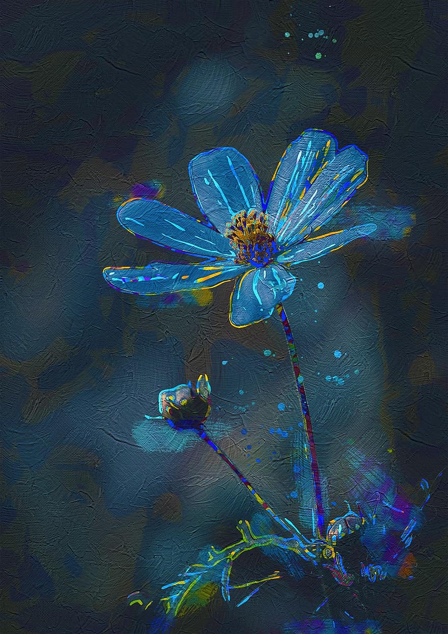 blauwe bloem, Wildflower, weide, natuur, fabriek, schilderij, abstract, creativiteit, bloem, illustratie, achtergronden