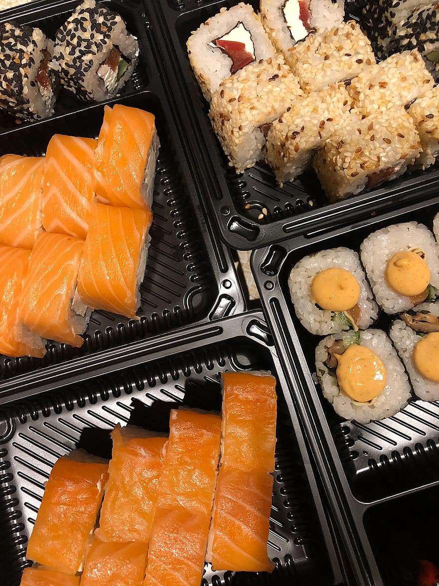sushi, japonská kuchyně, jídlo, tradiční, flatlay