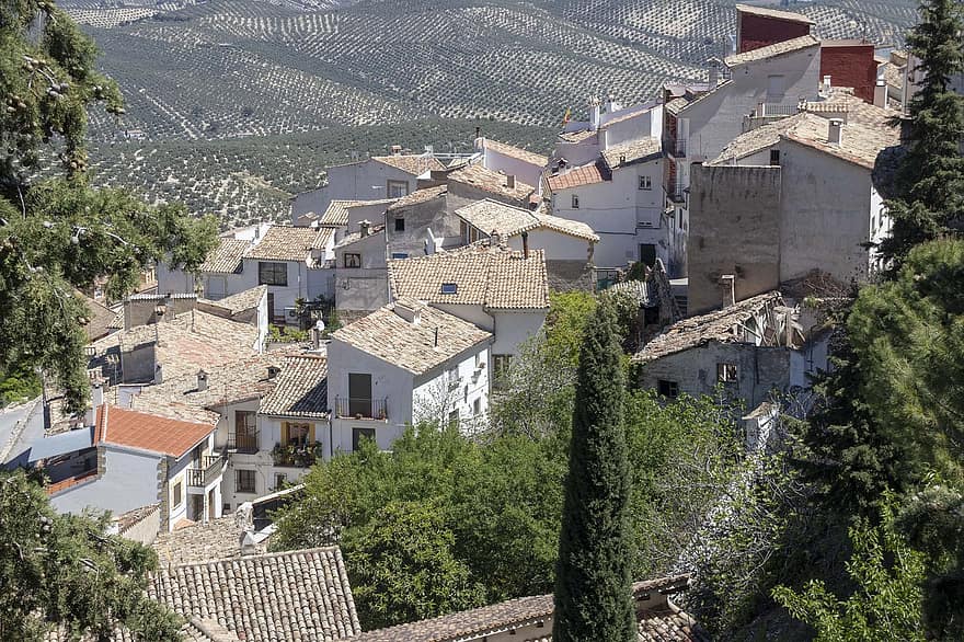 by, landsby, reise, turisme, Cazorla, Jaén, tak, arkitektur, bybildet, bygge eksteriør, flybilde