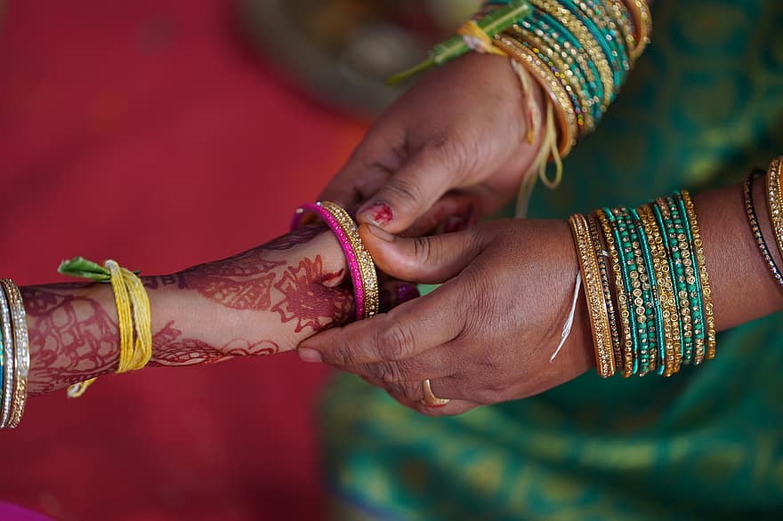 ægteskab, bryllup, tradition, kultur, armbånd, indisk kultur, menneskelig hånd, sari, smykker, kulturer, indisk etnicitet