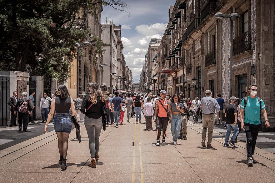 cdmx, Mexico City, mennesker, pandemi, covid, historiske centrum, Mexico, ansigtsmaske