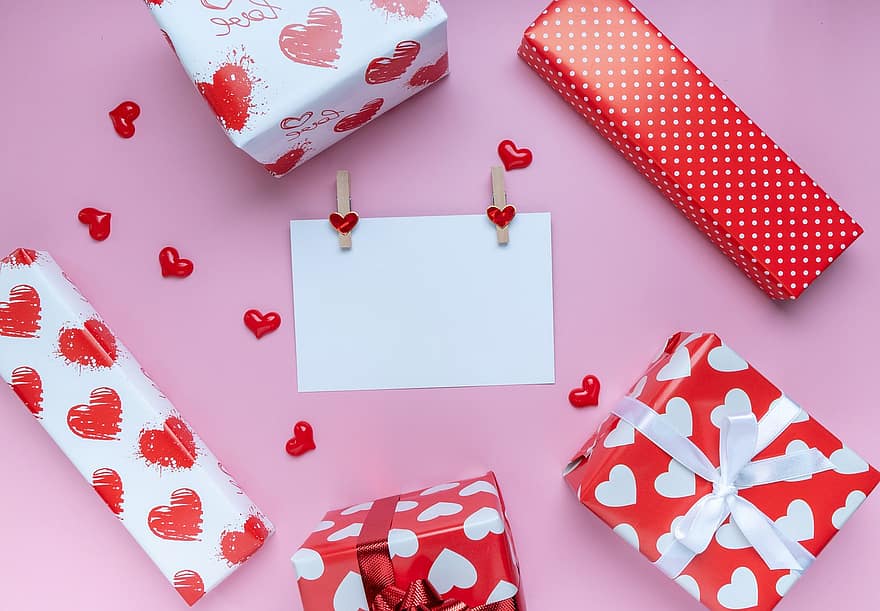 Valentinstag, Geschenke, flach liegen, Herzen, Geschenkbox, die Geschenke, Überraschung, Geburtstag, Jahrestag, romantisch, Romantik
