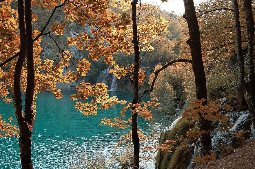 jezero, hora, podzim
