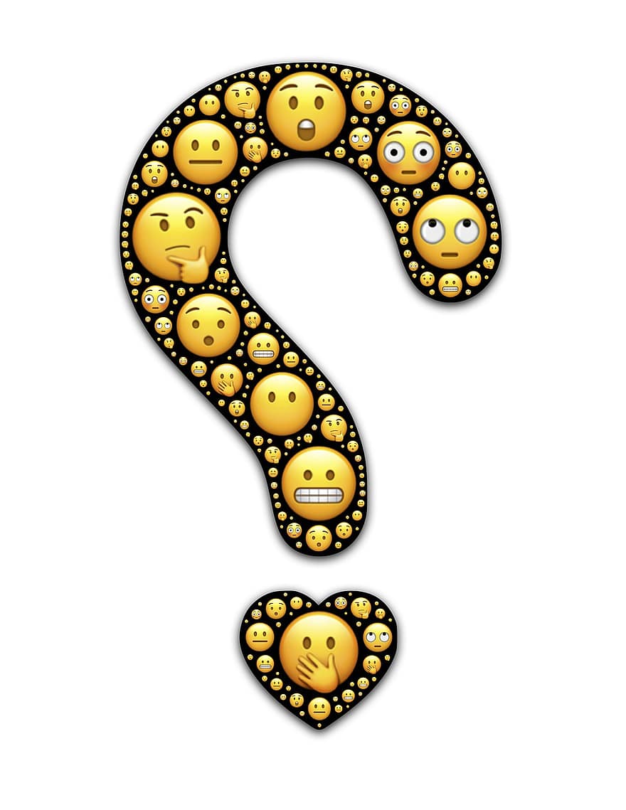 Question, Heart, Emoji, Emoticons, Faces, Expressions, Quizzical, Puzzled, Love, Affection, Undecided