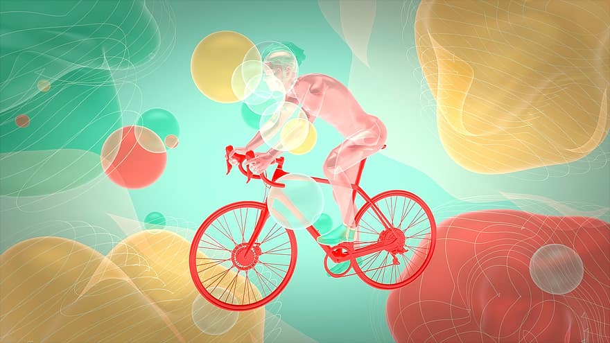 Колоездене, колоездач, велосипед, мъж, пътно колело, спорт, кръгове, дигитално изкуство, илюстрация, вектор, колело