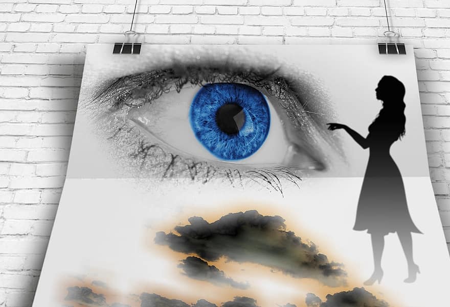œil, Look, Woman, Poster, Clouds, Iris, View, Ensure All, Be Attentive, Big Picture, Attention