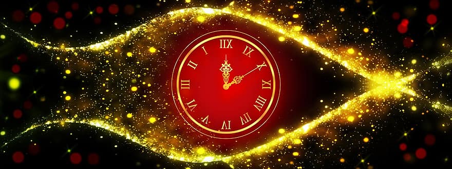 ziua de anul nou, ceas, Anul Nou, cronologia, stindard, nou salut ani, bokeh, decorativ, strălucitor, fundal, iluminat