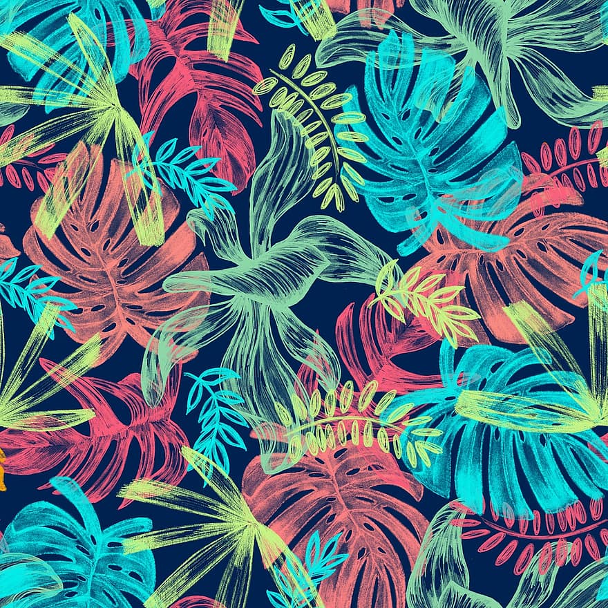 Leaves, Tropical, Picture, Plant, Green, Garden, Summer, Illustration, Textile, Design, Drawing