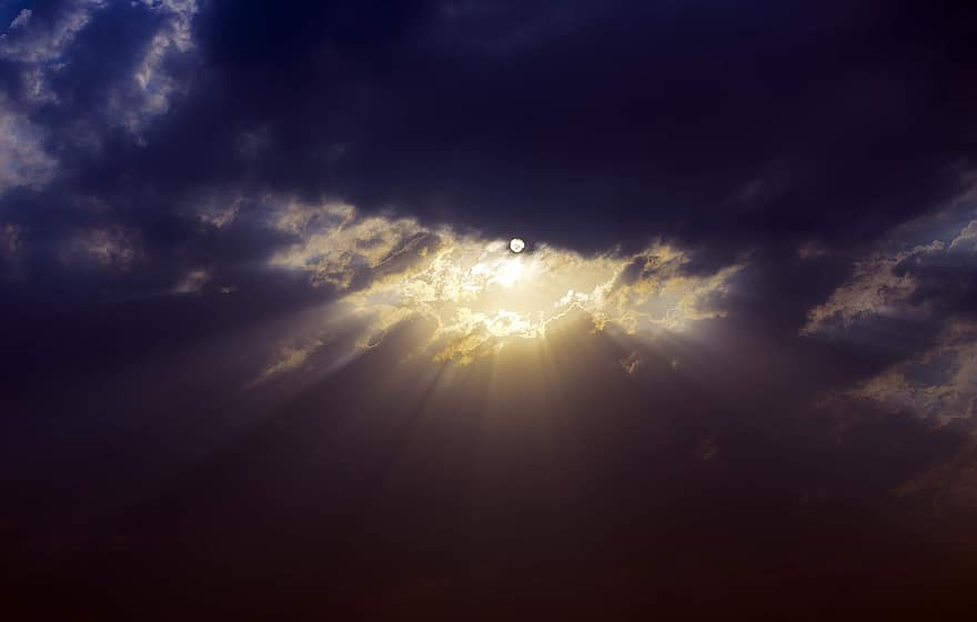 небо, природа, Солнечный лучик, солнечные лучи, маяк, картина, изображающая небо, Cloudscape, свет, яркий, облака, кучевые облака