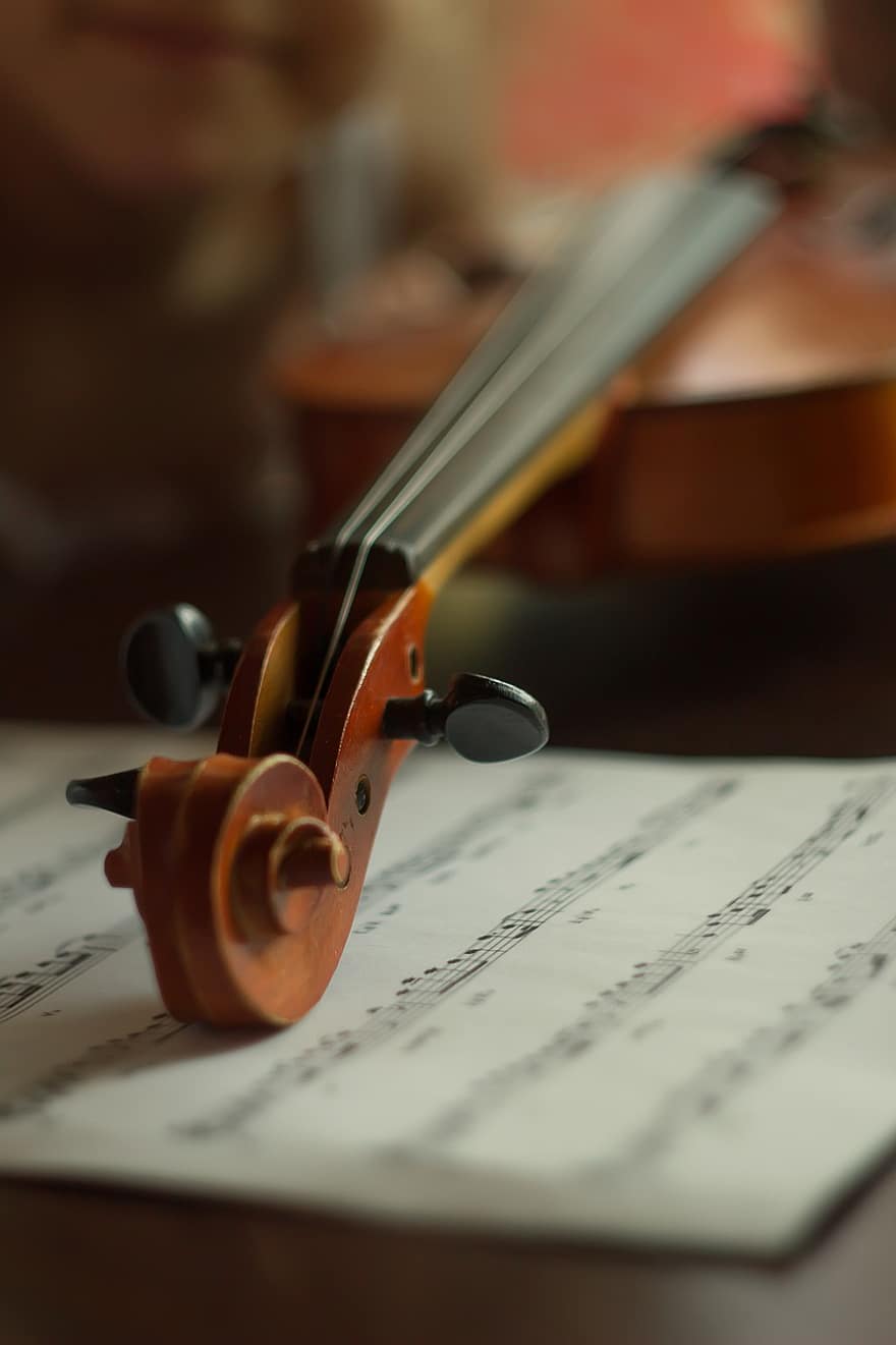 instrumentu, mūziku, vijole, klasiskā, melodija, piezīmes