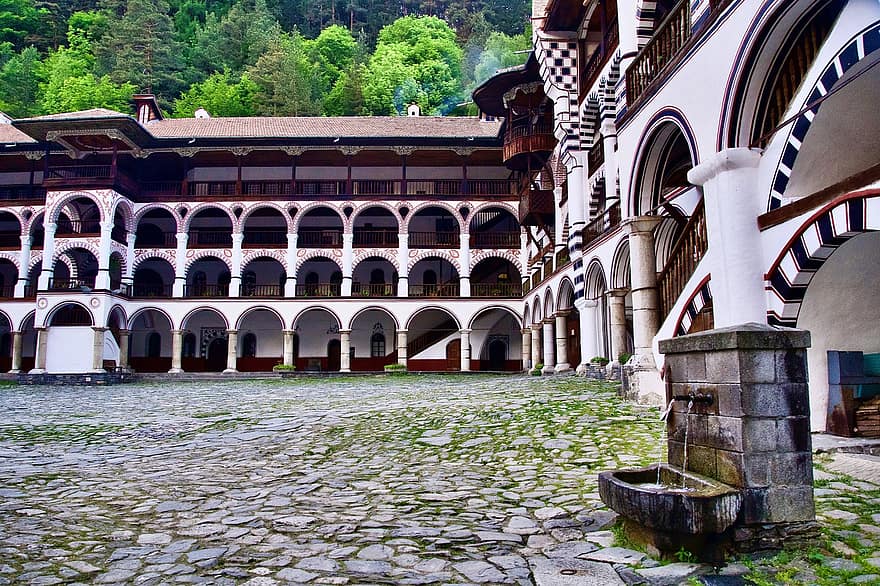 monasterio, rica, Bulgaria, arcos, vistoso, cristianismo, religión