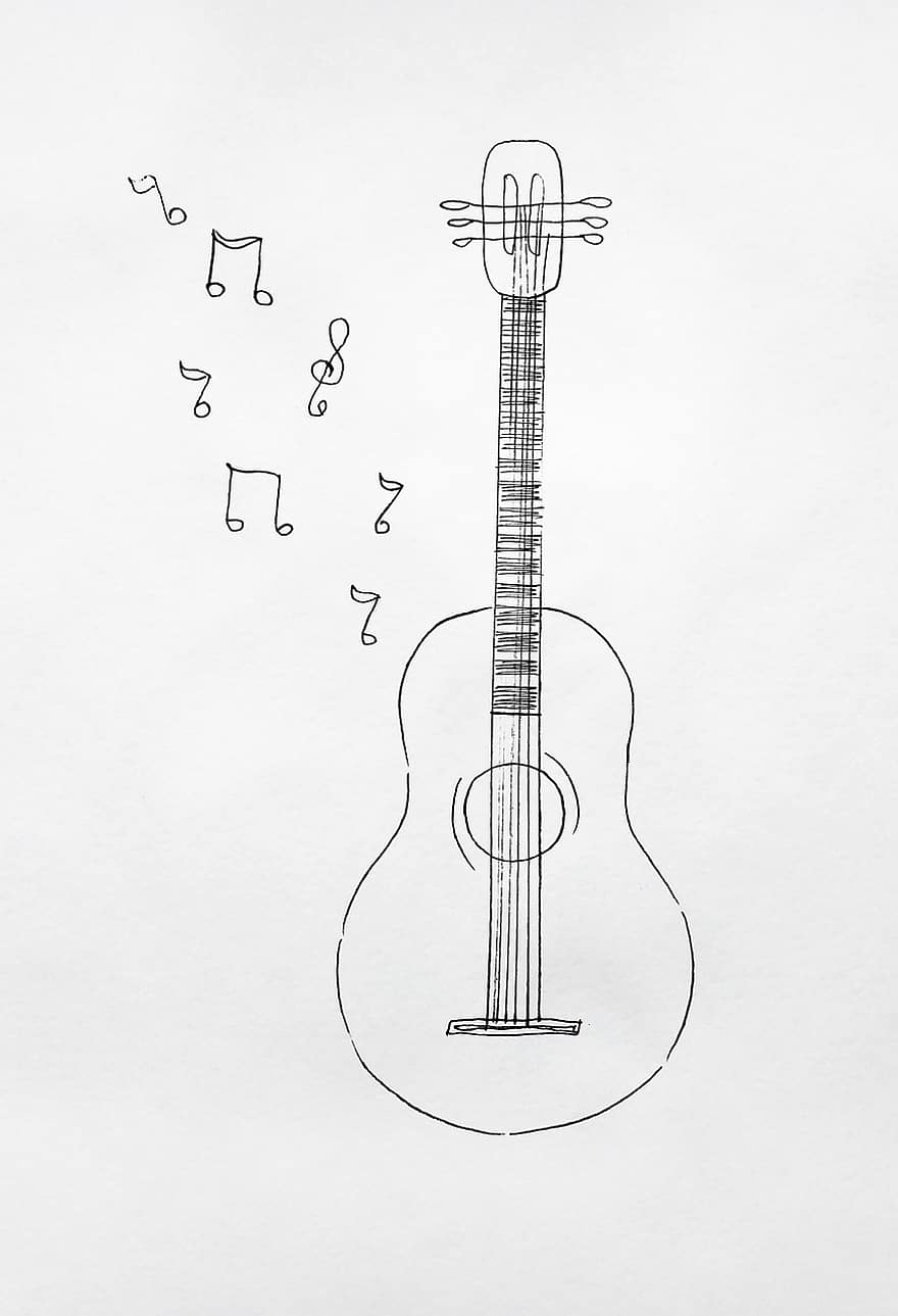 musik, gitar, string, melodi, catatan, alat musik, sketsa, grafik batang, alat-alat musik, pemusik, seni