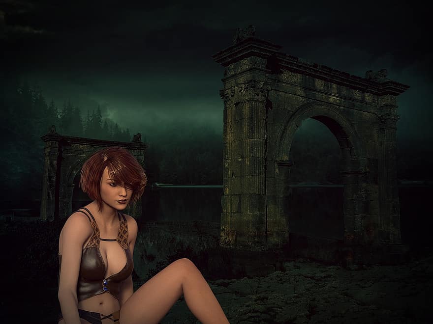 Woman, Lonely, Grief, Bridge, Landscape, Clouds, Dark, Loneliness, Girl, Only, Vote