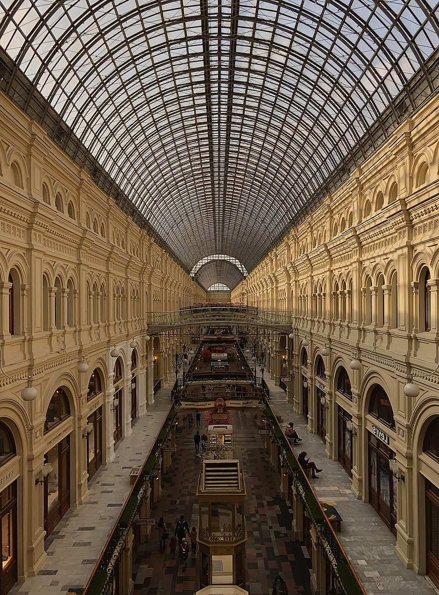المربع الاحمر ، موسكو ، مركز التسوق ، محل علكة ، الداخلية ، سقف ، هندسة معمارية ، تاريخي ، بناء