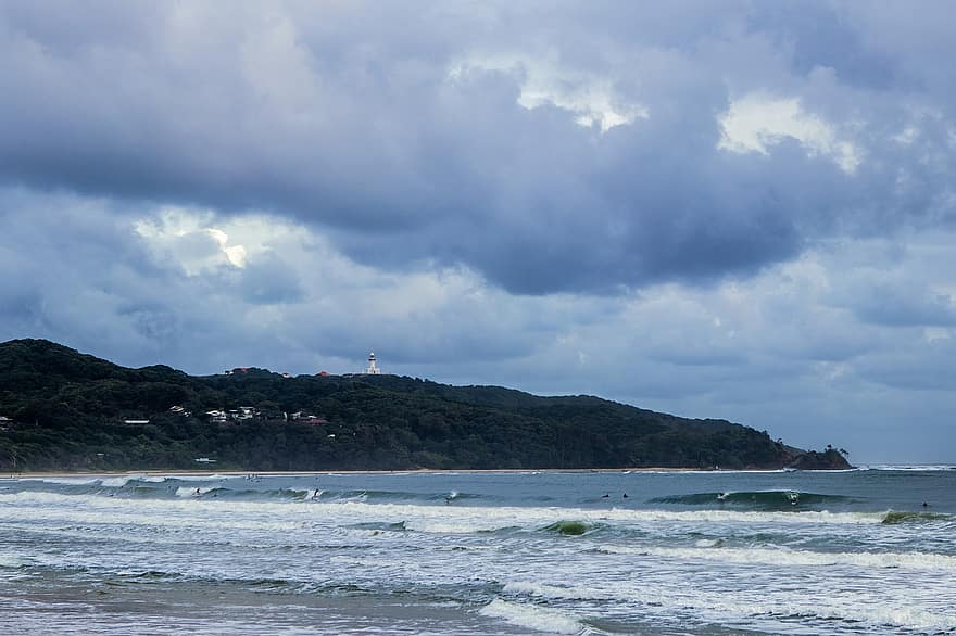 Byron, Bucht, Australien, Küste, Himmel, Sturm, Welle, Sommer-, Wasser, Blau, Sand