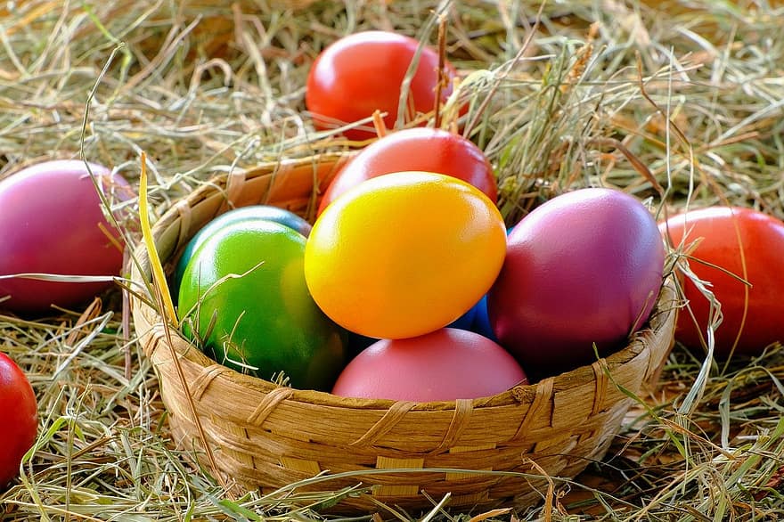 Velykų kiaušiniai, kiaušiniai, spalvotas, nudažyti, valgio, maisto, Velykų, Rytų laikas, kelių spalvų, žolė, pavasarį