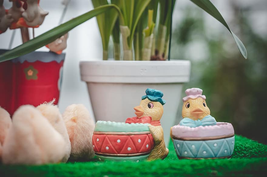 Ducks, Pots, Decorative, Easter, Decoration