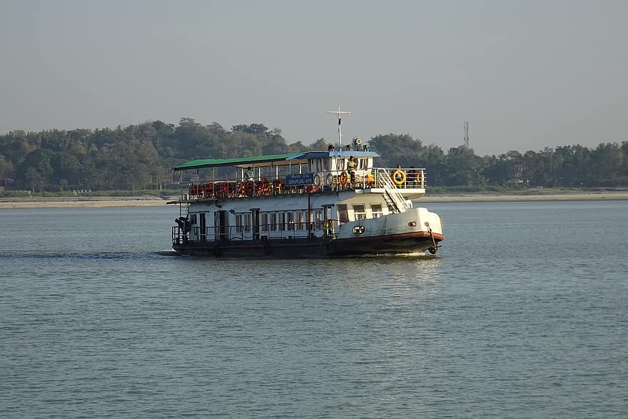 rivier-, reis, reizen, toerisme, avontuur, Brahmaputra, veerboot, vervoer
