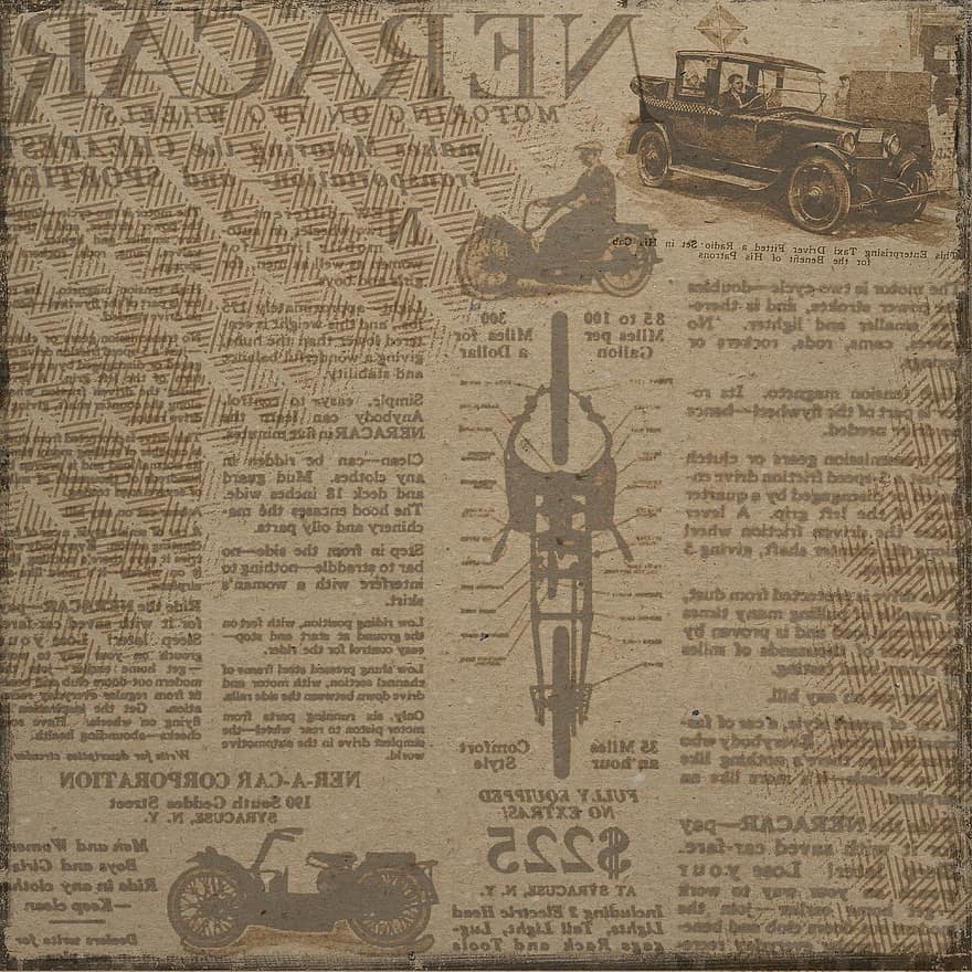 Background, Vintage, Old, Advertisement, Motorcycle, Text, Car, Motorcar, Antique, Square, Scrapbooking