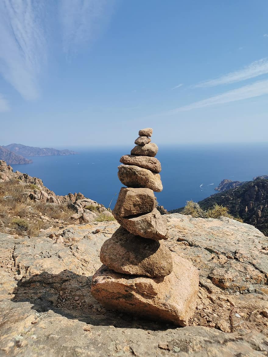 rock, naturalesa, equilibri, a l'aire lliure, viatjar, pedra, pila, estiu, línia de costa, blau, Munt