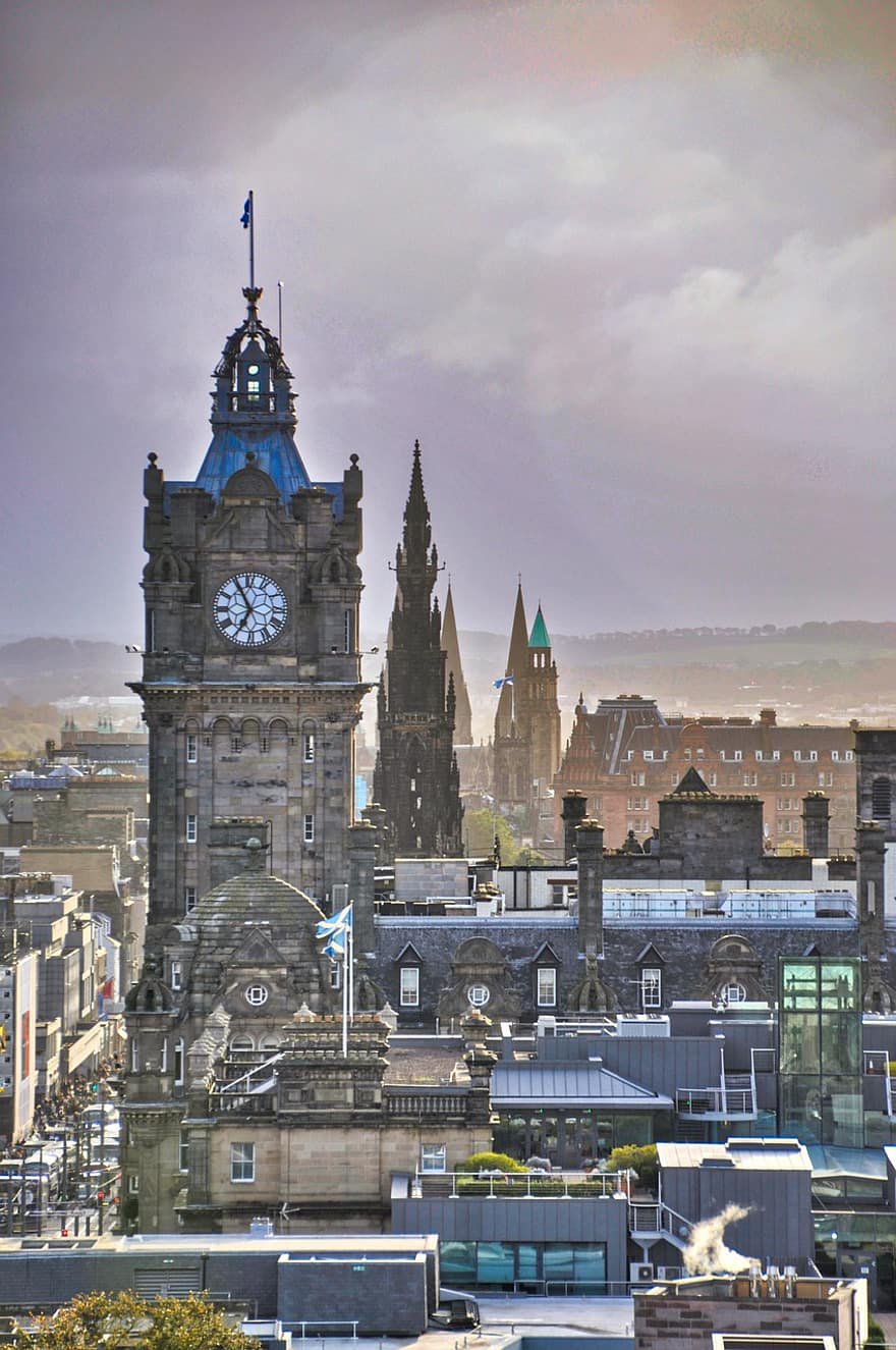 klokke tårn, by, edinburgh, tårn, bygninger, gammel by, historisk, milepæl, by-, turisme, Skotland