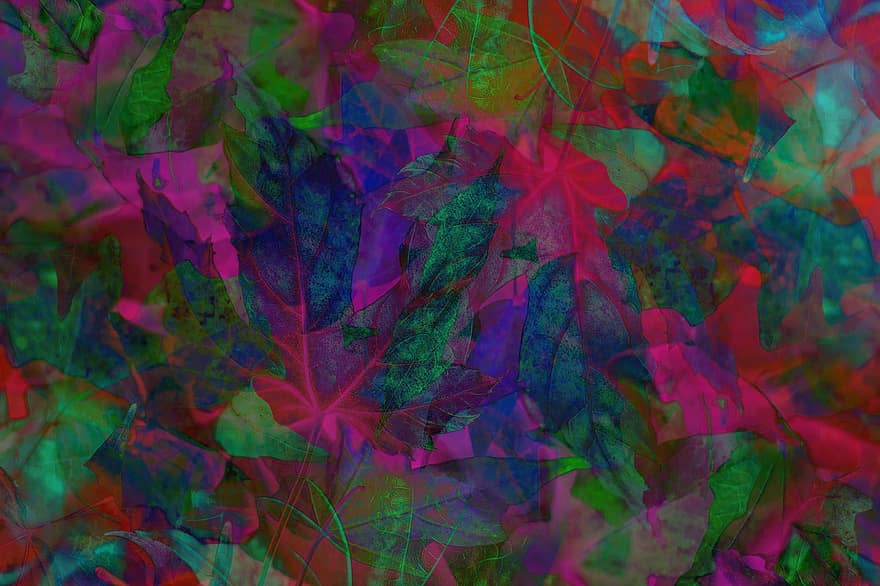 Daun-daun, dedaunan, psikedelik, pola, trippy, kekacauan, penuh warna, spektrum, warna, ilusi, fraktal