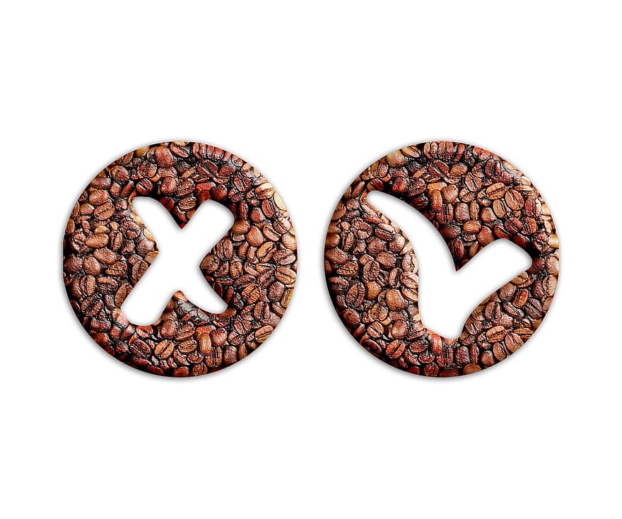 X Mark, Check Mark, Coffee Beans, Coffee, Tick, Check, X, Accept, Rejection, Reject, Yes