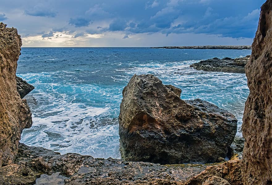 costa rocosa, mar, cap greco, oceà, horitzó, naturalesa, paisatge, hivern, línia de costa, rock, aigua