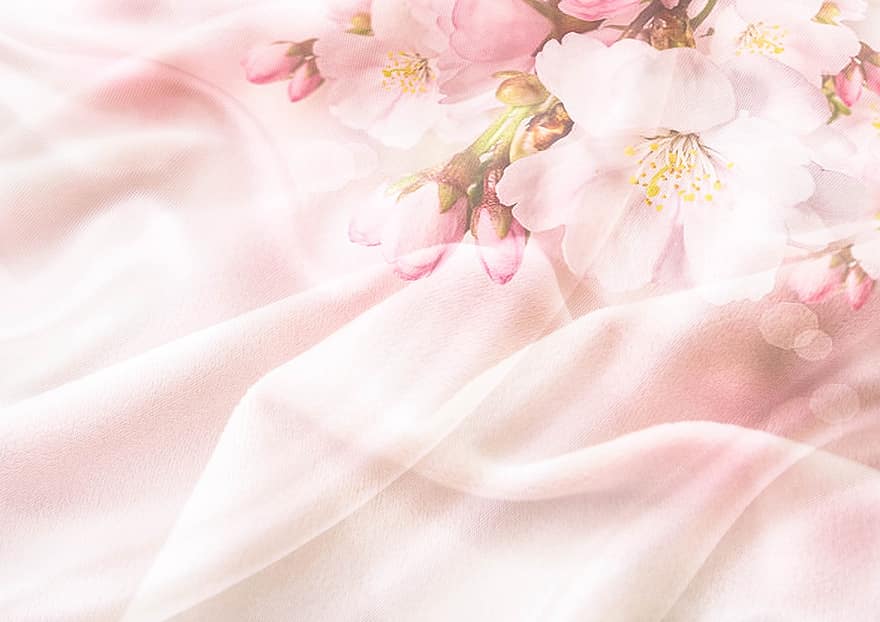Blossom, Bloom, Pink, Sommerfest, Invitation, Wedding, Romantic, On Fabric, Under Silk, Veil, Decoration