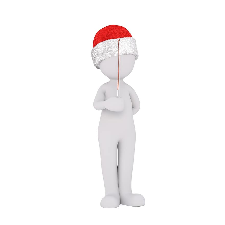 mâle blanc, modèle 3D, figure, blanc, Noël, chapeau de père Noël, Bâton de violon, instrument, violon, jouer, père Noël