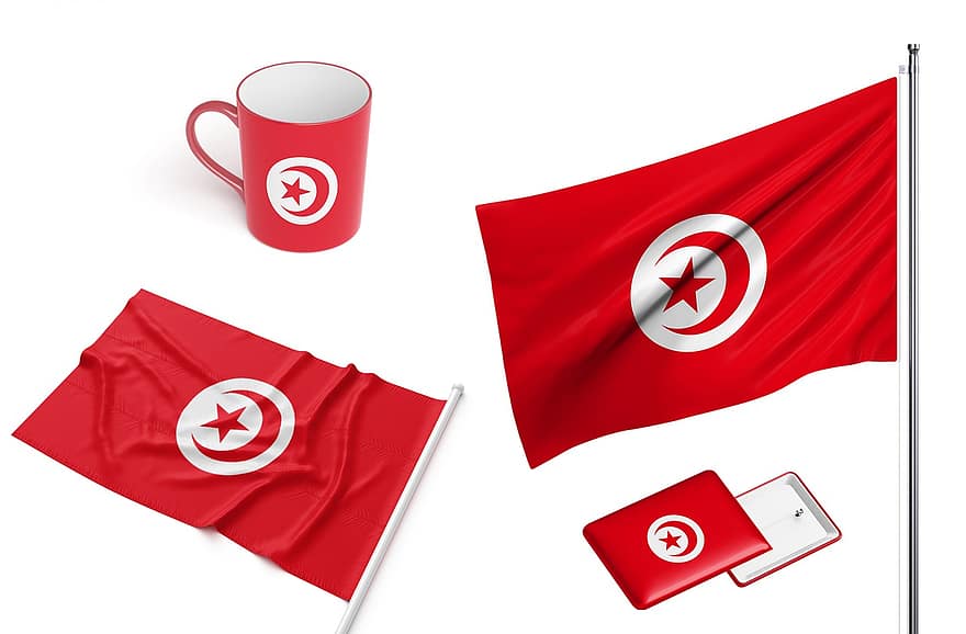 تونس ، الوطني ، العلم ، امة واحدة ، لافتة ، كوب