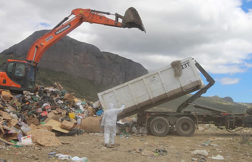 Affaldsplads, deponering, Dumping Ground, losseplads, affald, dump, industri, arbejder, earth mover, maskineri, byggebranchen