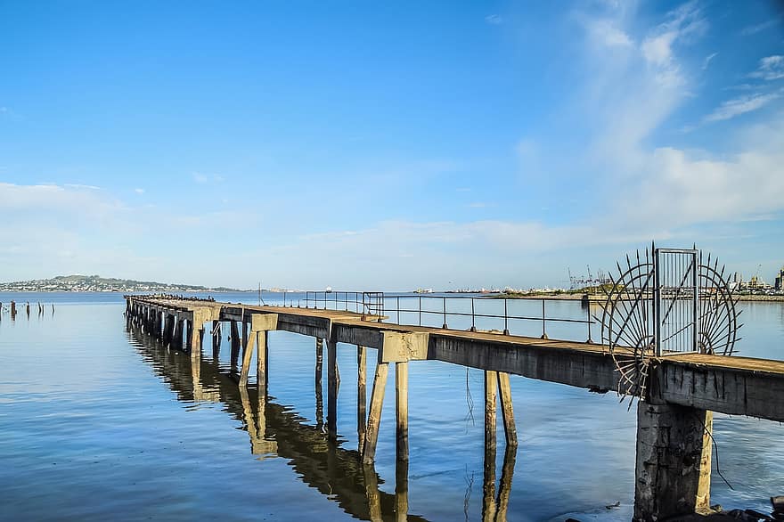 Pier, Abandoned, Sea, Dock, Boardwalk, Old, Gate, Water, blue, jetty, wood