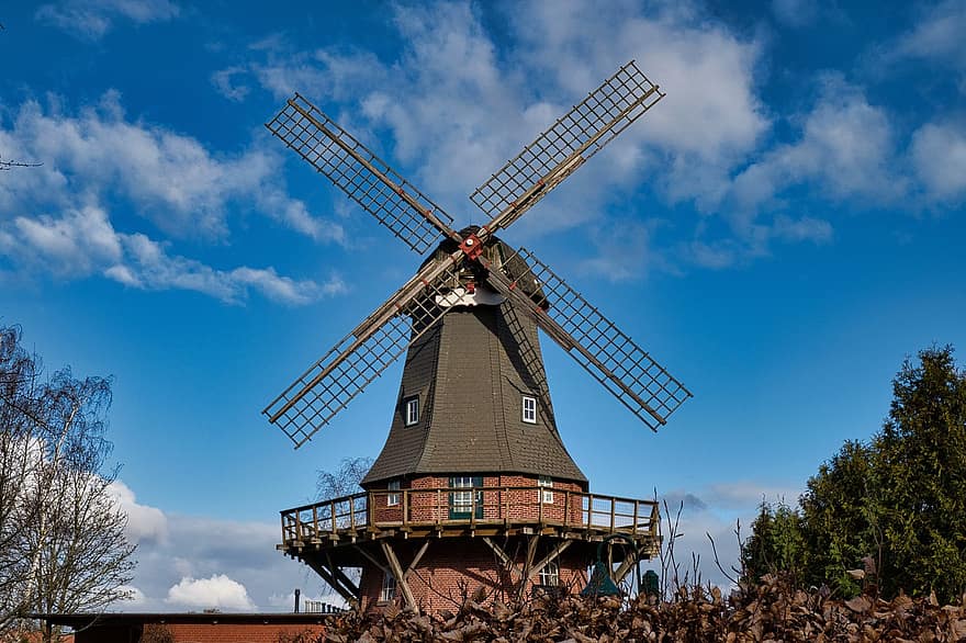 větrný mlýn, starý, architektura, mlýn, Dolní Sasko, historicky, vítr, nebe, větrník, romantický, svatba