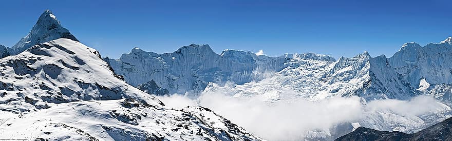 Panorama, Berge, Schnee, schneebedeckte Berge, Alpen, alpin, Gebirge, bergig, Schneelandschaft, Raureif, Berglandschaft