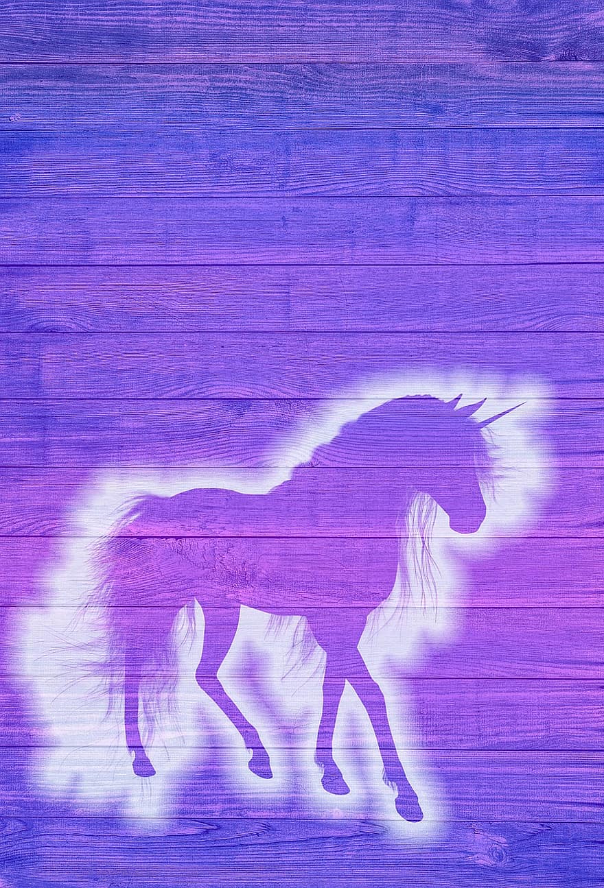 unicorn, ungu, berwarna merah muda, di atas kayu, dongeng, mistik, makhluk mitos, fantasi, kamar anak-anak, gaib