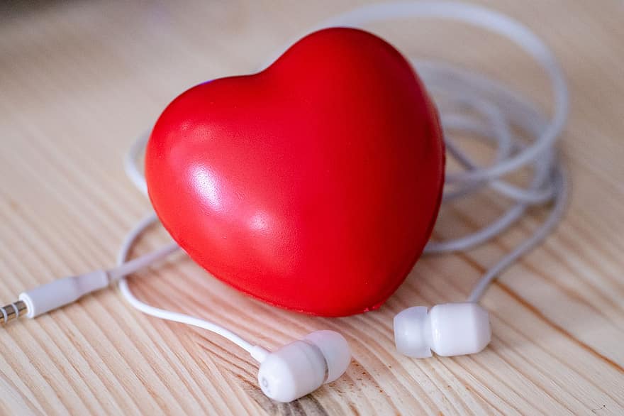 серце, навушники, музики, кохання, звук, символ, аудіо, послухай, обладнання, гучність, стерео