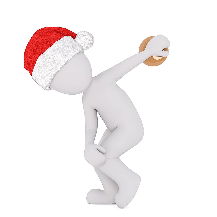 mâle blanc, modèle 3D, tout le corps, Bonnet de noel 3d, Noël, chapeau de père Noël, 3d, blanc, isolé, lanceur de disque, disque