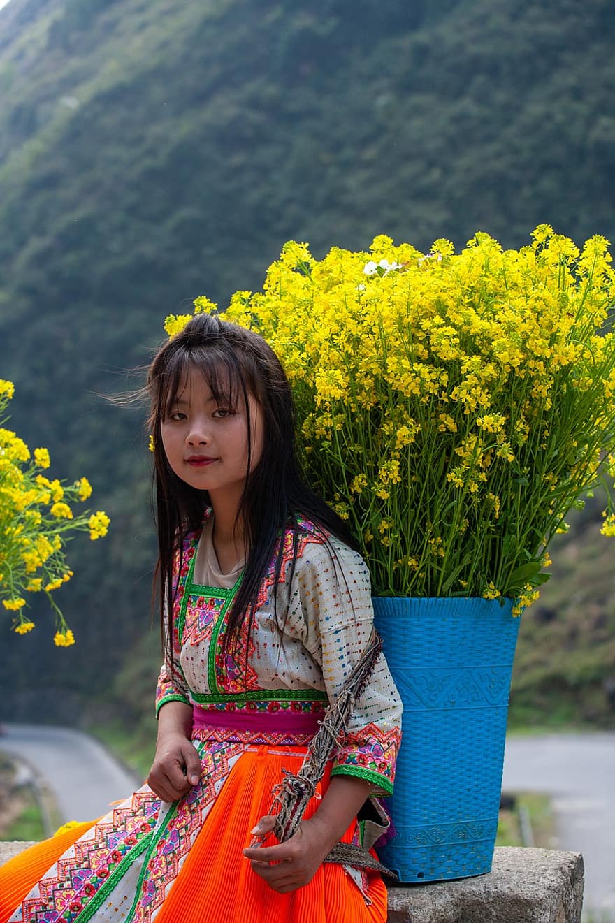 portré, utazás, h'mong etnikai kisebbség, ha giang, gyermekek, Vietnam