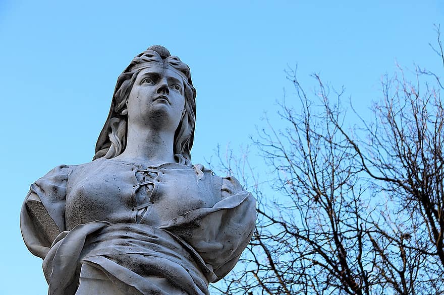 busto, escultura, estátua, mulher, monumento, arvores, arte, Paris, lugar famoso, história, cristandade