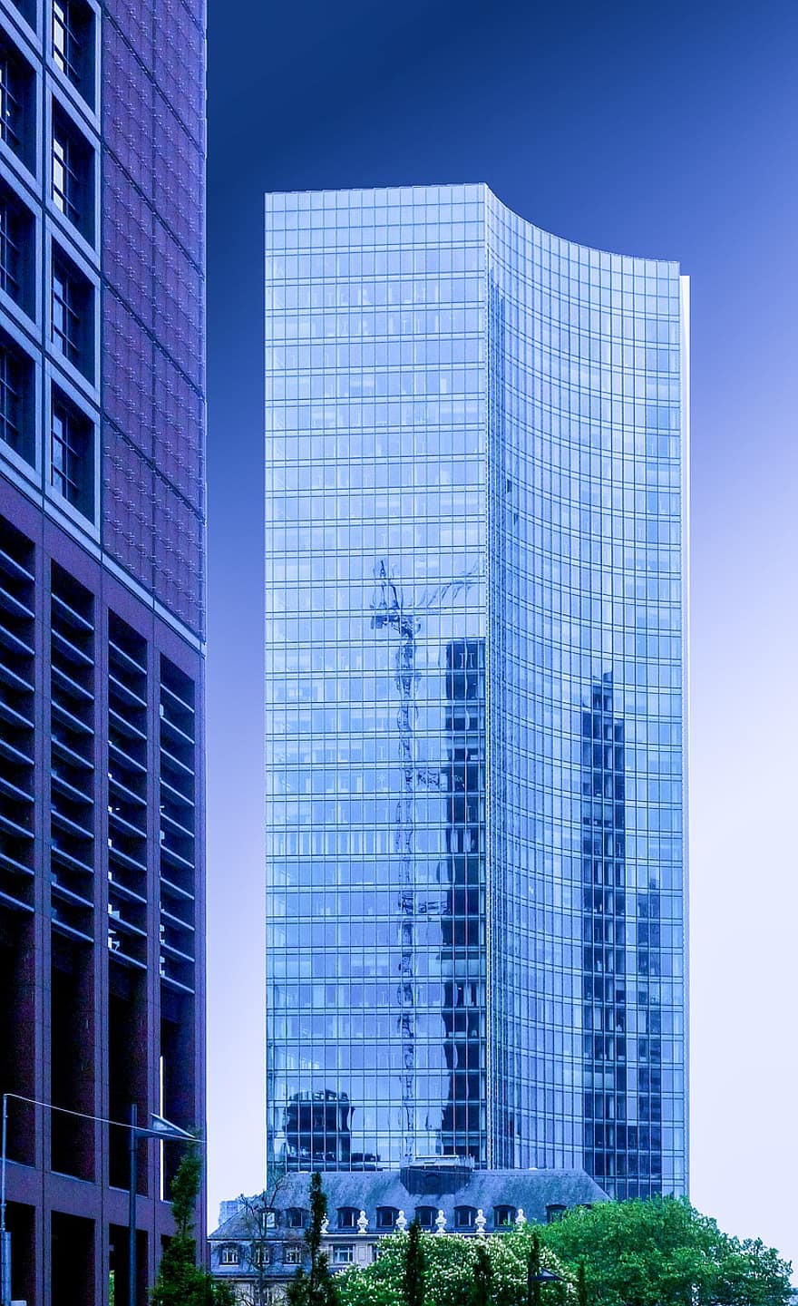 Skyscraper, Glass Windows, Building, Facade, Architecture, High-rise Building, Windows, Office Building, Modern Building, Modern, Trees