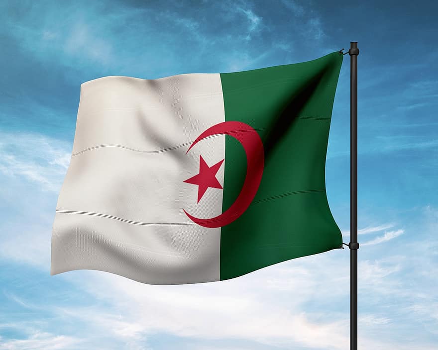 Algéria, Afrika, arab, zászló, ország, zöld, piros, csillag, kormány, nemzeti