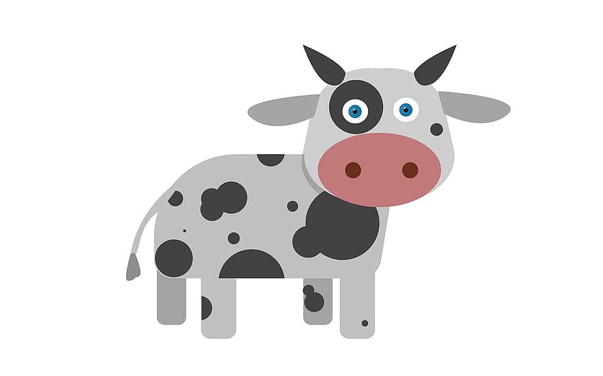 bonic, vaca, dibuixos animats, Dibuixos animats de vaca, Sorteig de vaca, dibuix, animal, divertit, mamífer, boví, granja