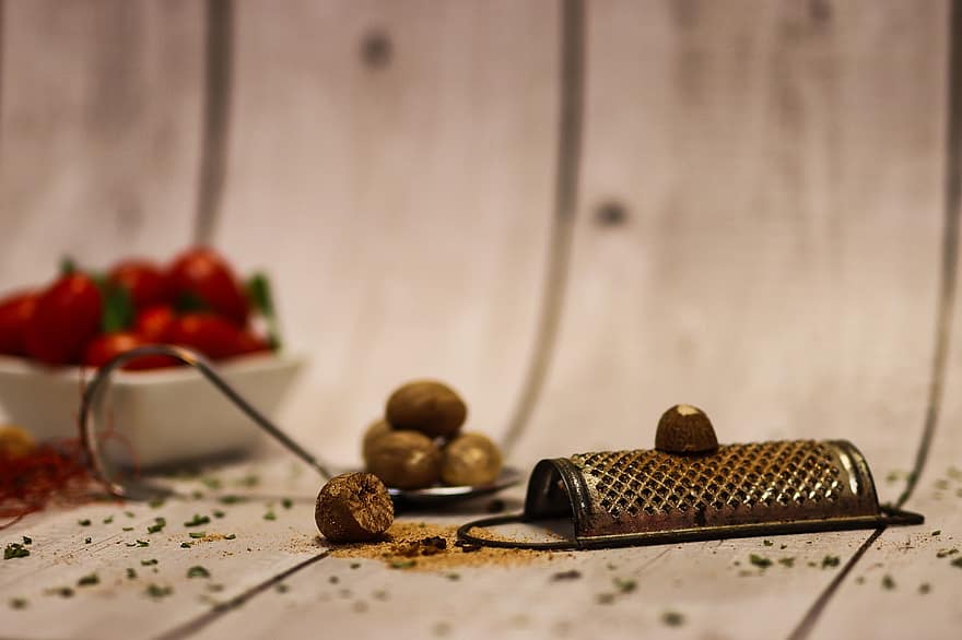 Nutmeg, Spices, Food, Ingredient, Aromatic, Aroma, Healthy, Fresh, close-up, table, chocolate